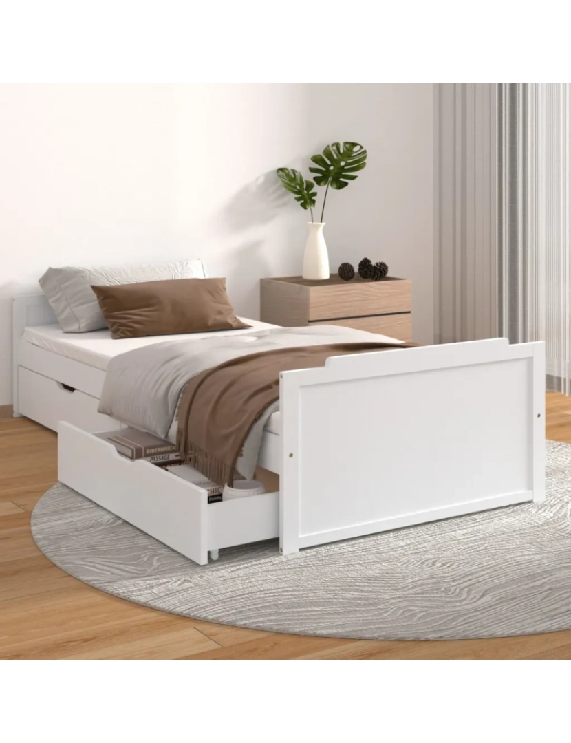 Vidaxl - Cama de adulto | Estrutura de cama com gavetas 90x200 cm pinho maciço branco CFW982654