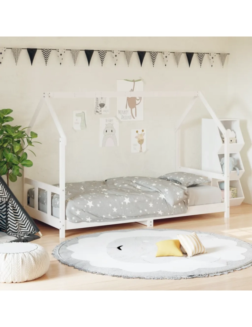 imagem de Cama Individual | Cama de adulto | Estrutura de cama infantil 90x190 cm pinho maciço branco CFW1442661