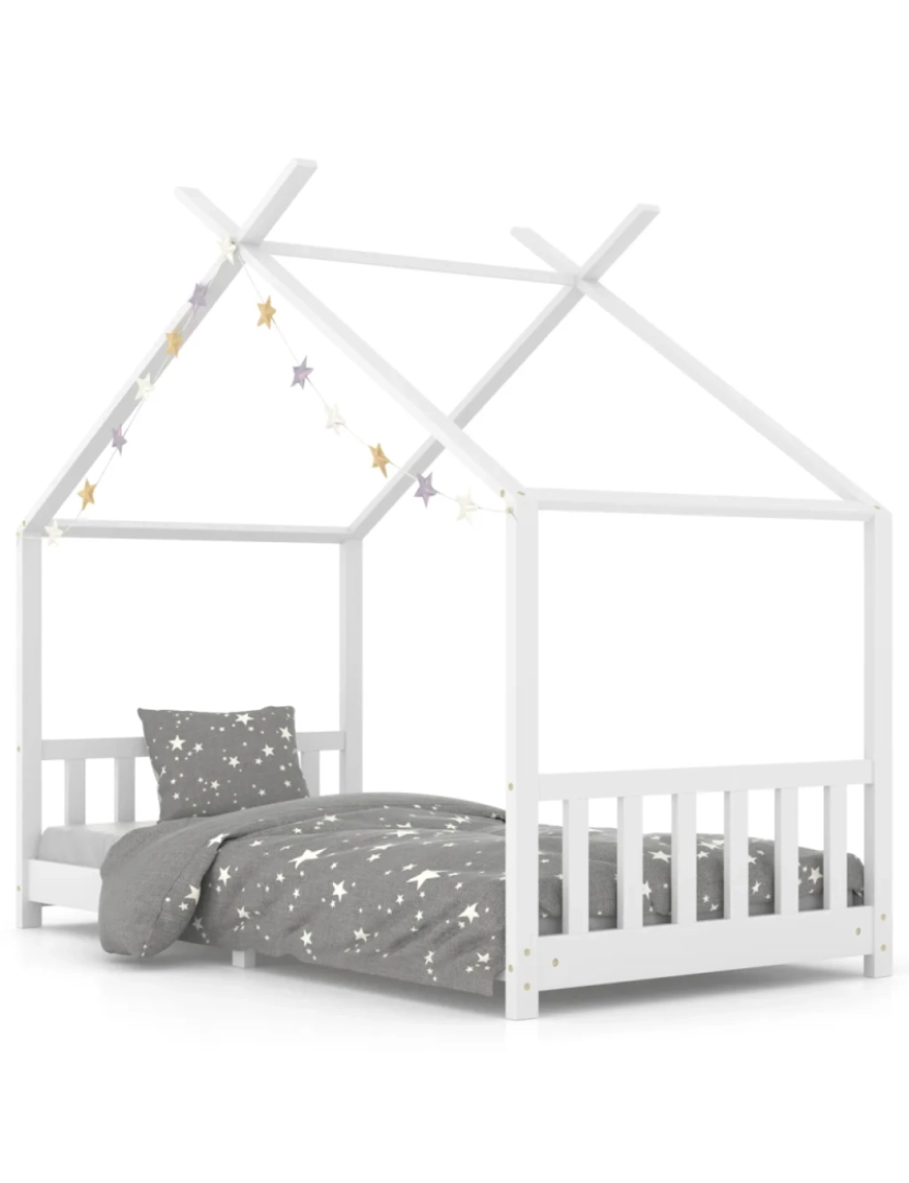 imagem de Cama Individual | Cama de adulto | Estrutura de cama para crianças 90x200 cm pinho maciço branco CFW5331632