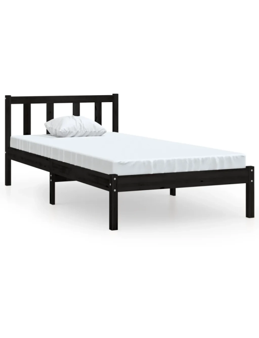 imagem de Cama Individual | Cama de adulto | Estrutura de cama pequena solteiro 75x190 cm pinho maciço preto CFW4265392