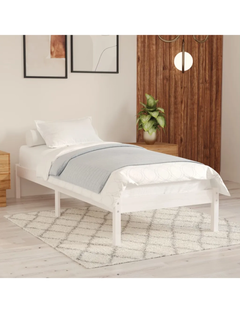 imagem de Cama Individual | Cama de adulto | Estrutura de cama solteiro 90x190 cm madeira maciça branco CFW8383721