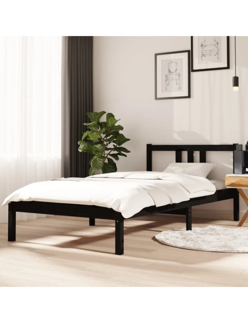 Vidaxl - Cama Individual | Cama de adulto | Estrutura de cama solteiro 90x190 cm madeira maciça preto CFW802053