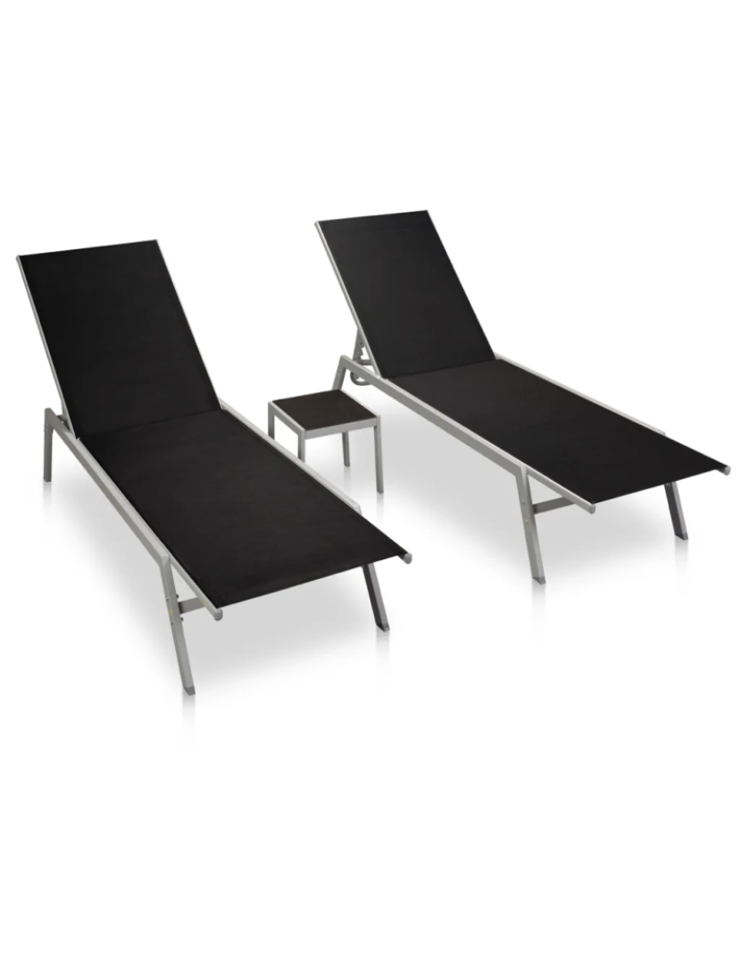 Vidaxl - 2 pcs espreguiçadeiras，Cadeira de repouso，Cadeira de descanso com mesa aço e textilene preto CFW683244