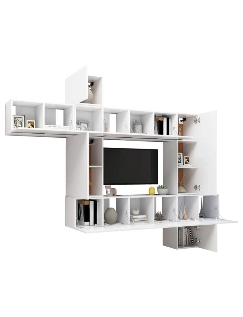 imagem de 10 pcs conjunto de móveis de TV，Mobiliário TV de Salon，Combinação Móvel TV contraplacado branco CFW7333453