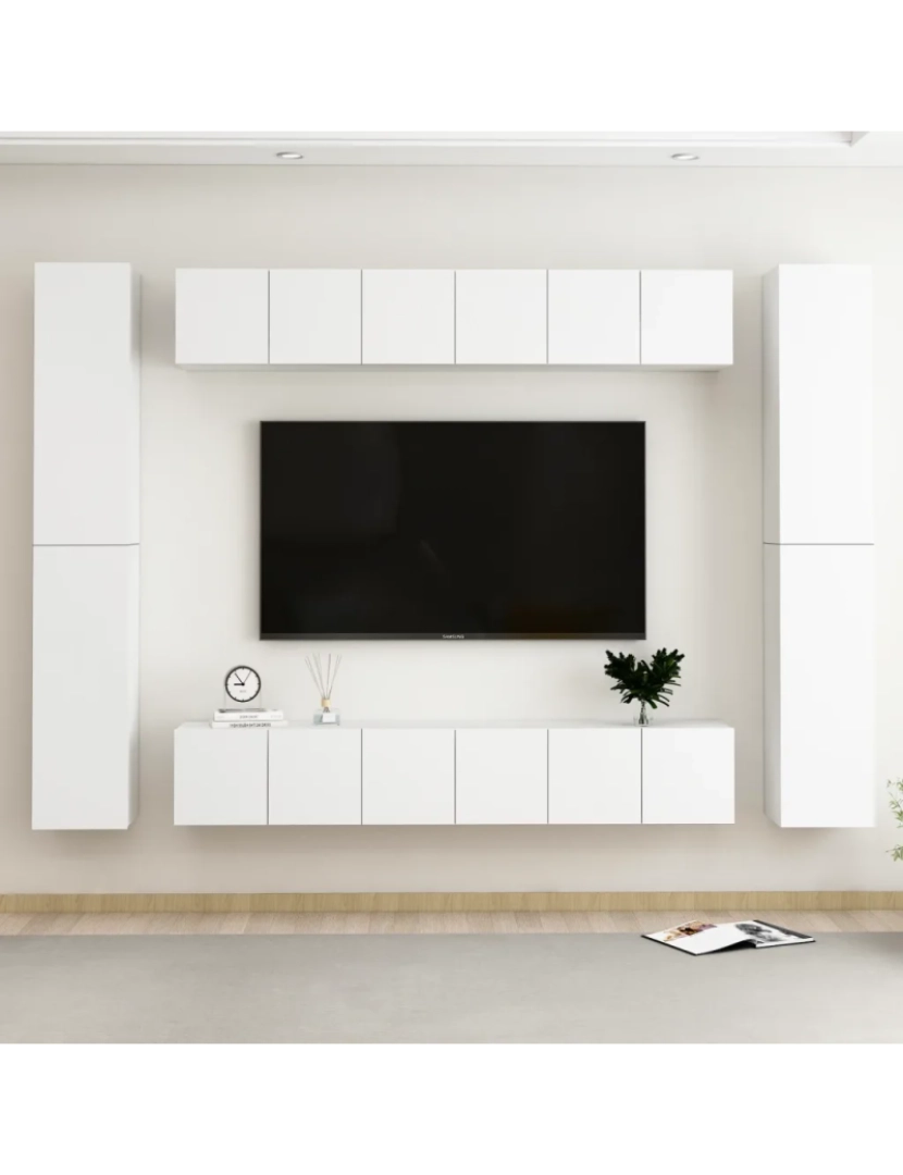 imagem de 10 pcs conjunto de móveis de TV，Mobiliário TV de Salon，Combinação Móvel TV contraplacado branco CFW1981801