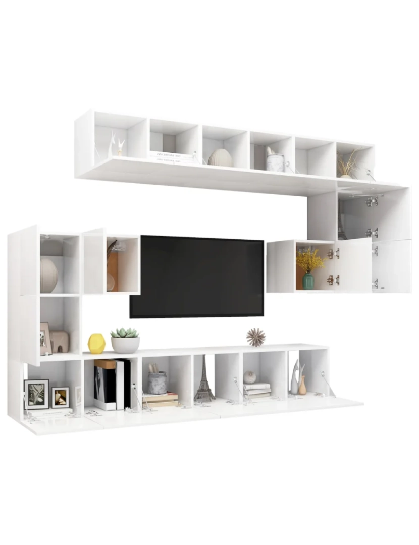 imagem de 10 pcs conjunto de móveis de TV，Mobiliário TV de Salon，Combinação Móvel TV contraplacado branco CFW7865753
