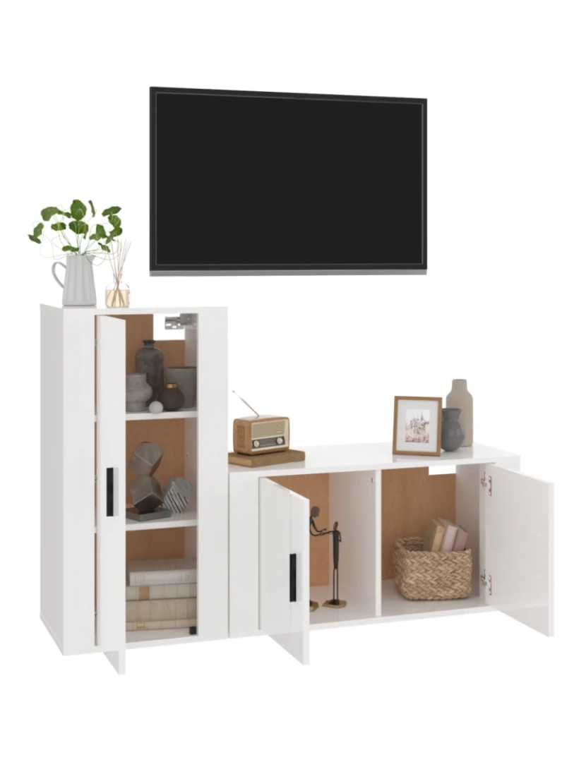 imagem de 2 pcs conjunto móveis de TV，Mobiliário TV de Salon，Combinação Móvel TV derivados madeira branco brilhante CFW7685243