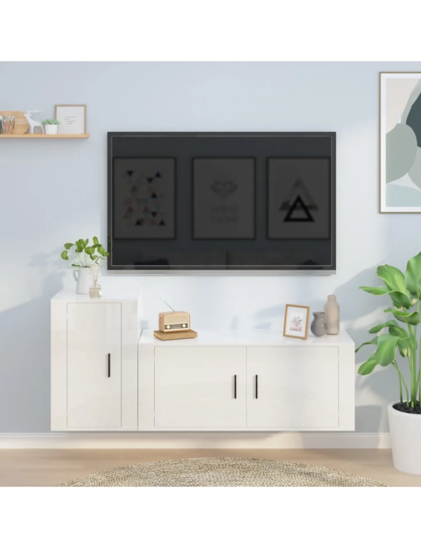 Vidaxl - 2 pcs conjunto móveis de TV，Mobiliário TV de Salon，Combinação Móvel TV derivados madeira branco brilhante CFW990403