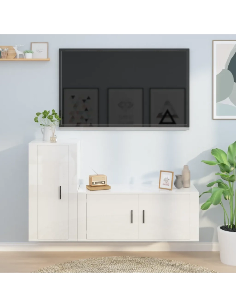 Vidaxl - 2 pcs conjunto móveis de TV，Mobiliário TV de Salon，Combinação Móvel TV derivados madeira branco brilhante CFW152517