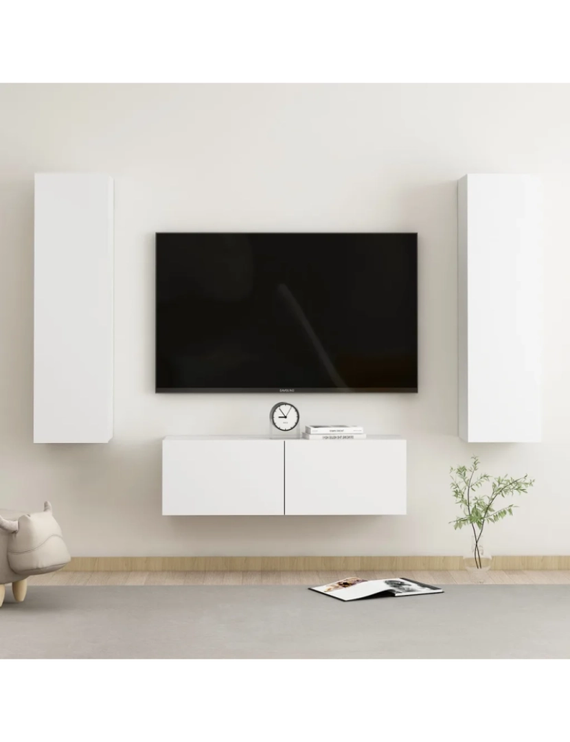 imagem de 3 pcs conjunto de móveis de TV，Mobiliário TV de Salon，Combinação Móvel TV contraplacado branco CFW5435171