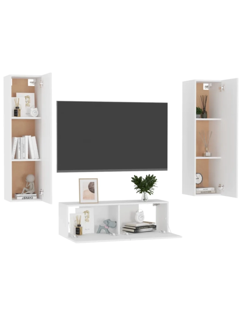 imagem de 3 pcs conjunto de móveis de TV，Mobiliário TV de Salon，Combinação Móvel TV contraplacado branco CFW5435173