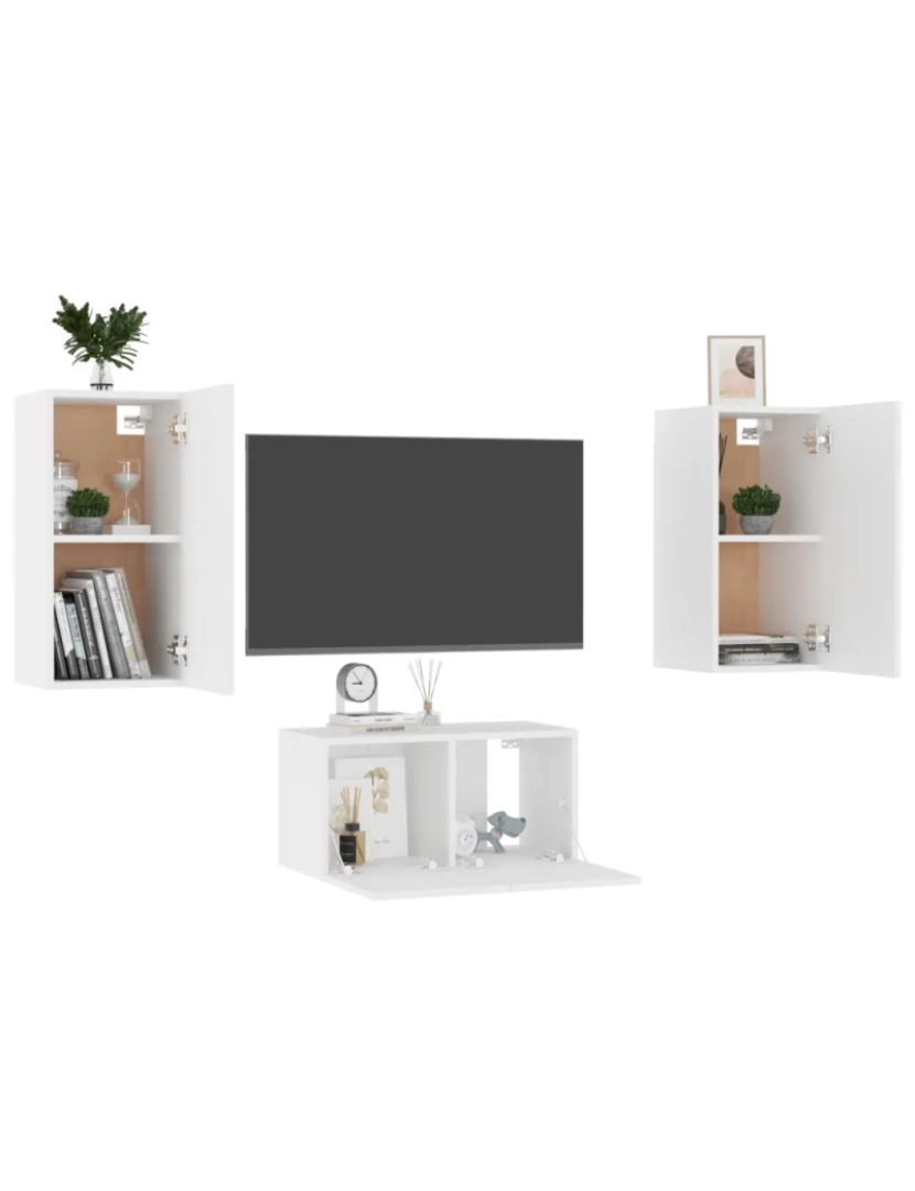 imagem de 3 pcs conjunto de móveis de TV，Mobiliário TV de Salon，Combinação Móvel TV contraplacado branco CFW6427463