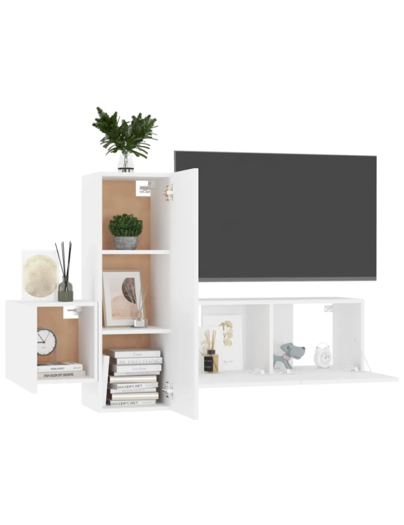 imagem de 3 pcs conjunto de móveis de TV，Mobiliário TV de Salon，Combinação Móvel TV contraplacado branco CFW5230813