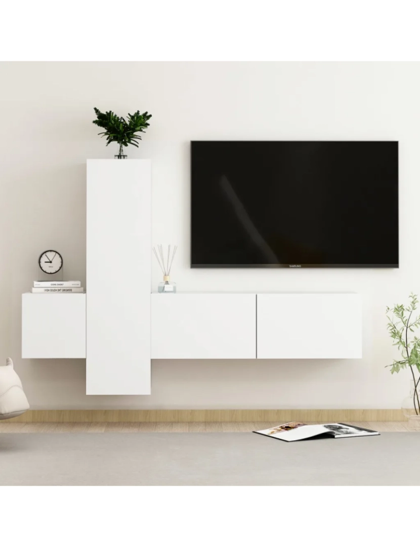 imagem de 3 pcs conjunto de móveis de TV，Mobiliário TV de Salon，Combinação Móvel TV contraplacado branco CFW3798771