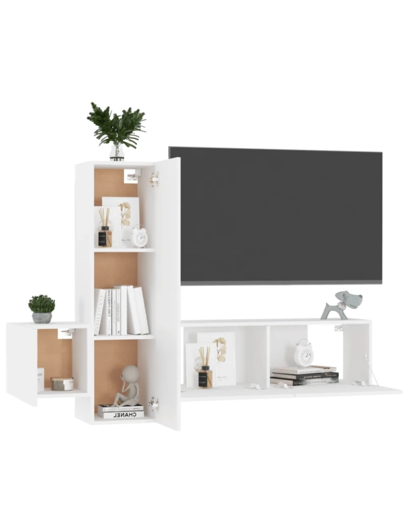 imagem de 3 pcs conjunto de móveis de TV，Mobiliário TV de Salon，Combinação Móvel TV contraplacado branco CFW3798773