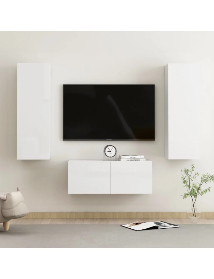 Vidaxl - 3 pcs conjunto de móveis de TV，Mobiliário TV de Salon，Combinação Móvel TV contraplacado branco brilhante CFW985071