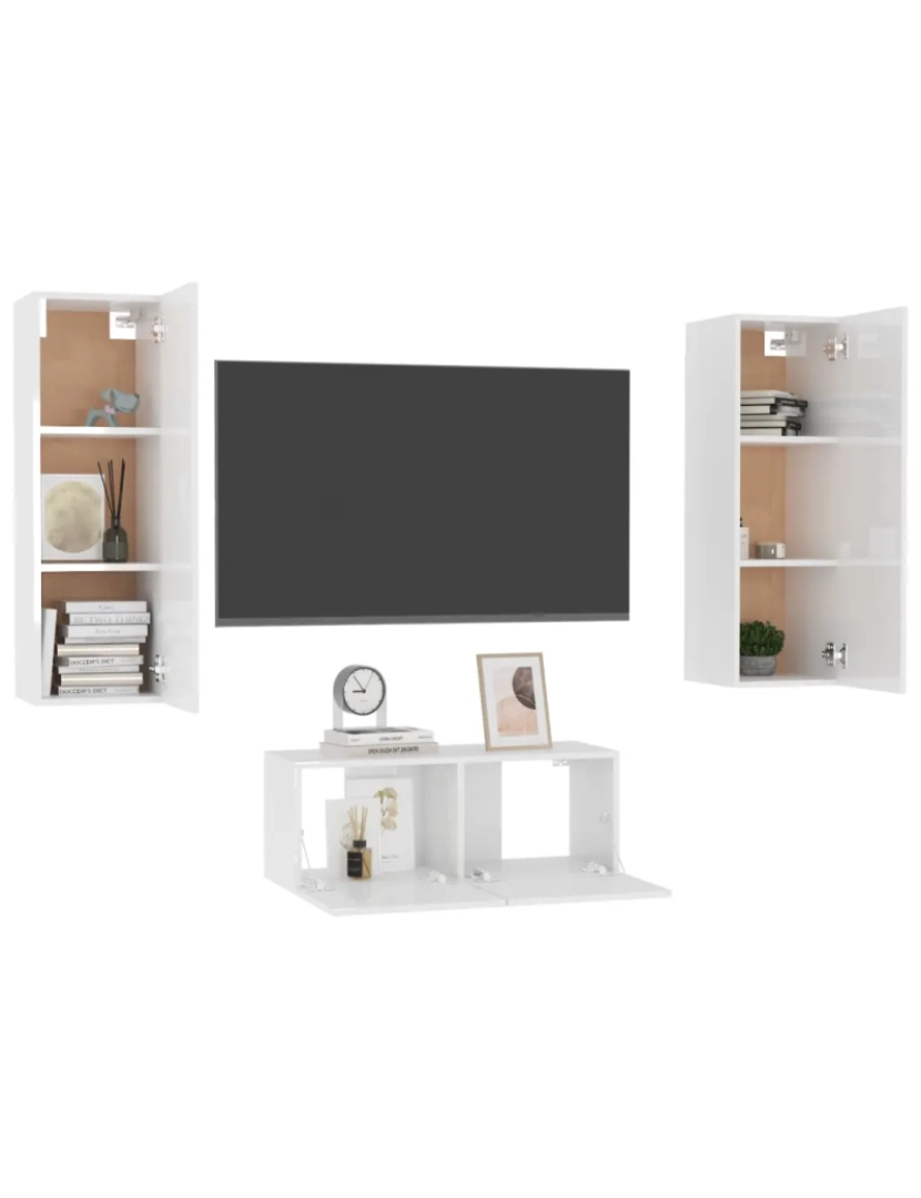 imagem de 3 pcs conjunto de móveis de TV，Mobiliário TV de Salon，Combinação Móvel TV contraplacado branco brilhante CFW9850713