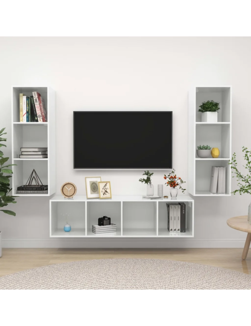 Vidaxl - 3 pcs conjunto de móveis de TV，Mobiliário TV de Salon，Combinação Móvel TV contraplacado branco brilhante CFW256223
