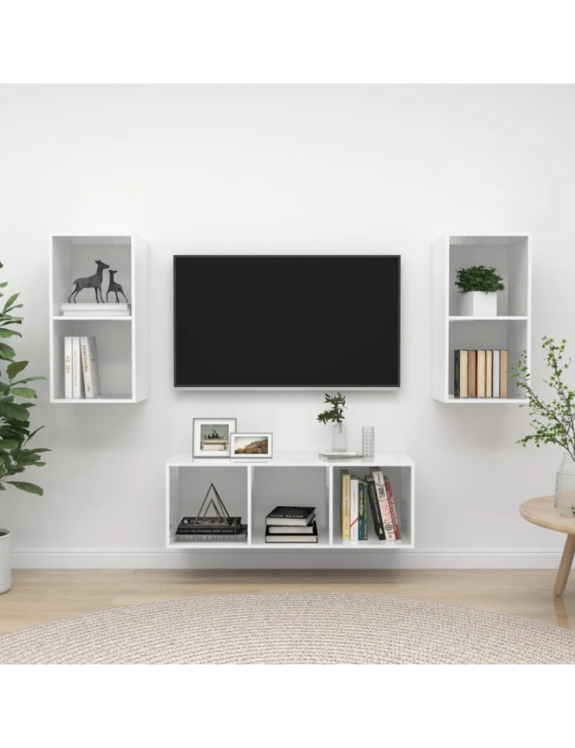 Vidaxl - 3 pcs conjunto de móveis de TV，Mobiliário TV de Salon，Combinação Móvel TV contraplacado branco brilhante CFW132381
