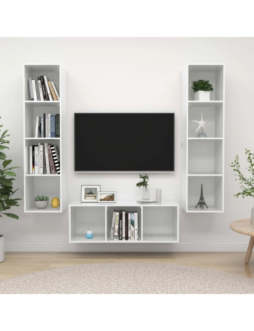 Vidaxl - 3 pcs conjunto de móveis de TV，Mobiliário TV de Salon，Combinação Móvel TV contraplacado branco brilhante CFW613965