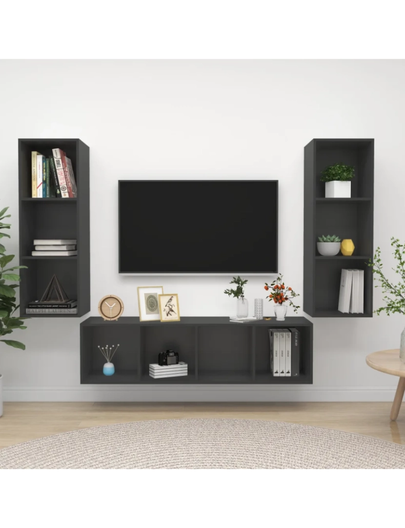 Vidaxl - 3 pcs conjunto de móveis de TV，Mobiliário TV de Salon，Combinação Móvel TV contraplacado cinzento CFW822243