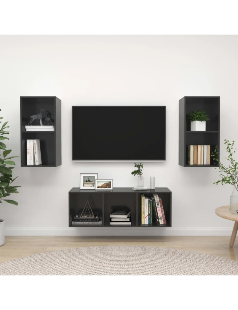 Vidaxl - 3 pcs conjunto de móveis de TV，Mobiliário TV de Salon，Combinação Móvel TV contraplacado cinzento brilhante CFW615177