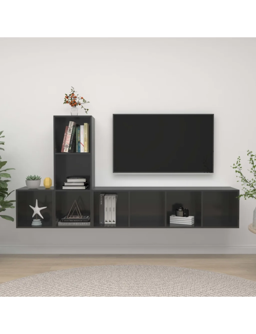 Vidaxl - 3 pcs conjunto de móveis de TV，Mobiliário TV de Salon，Combinação Móvel TV contraplacado cinzento brilhante CFW657150