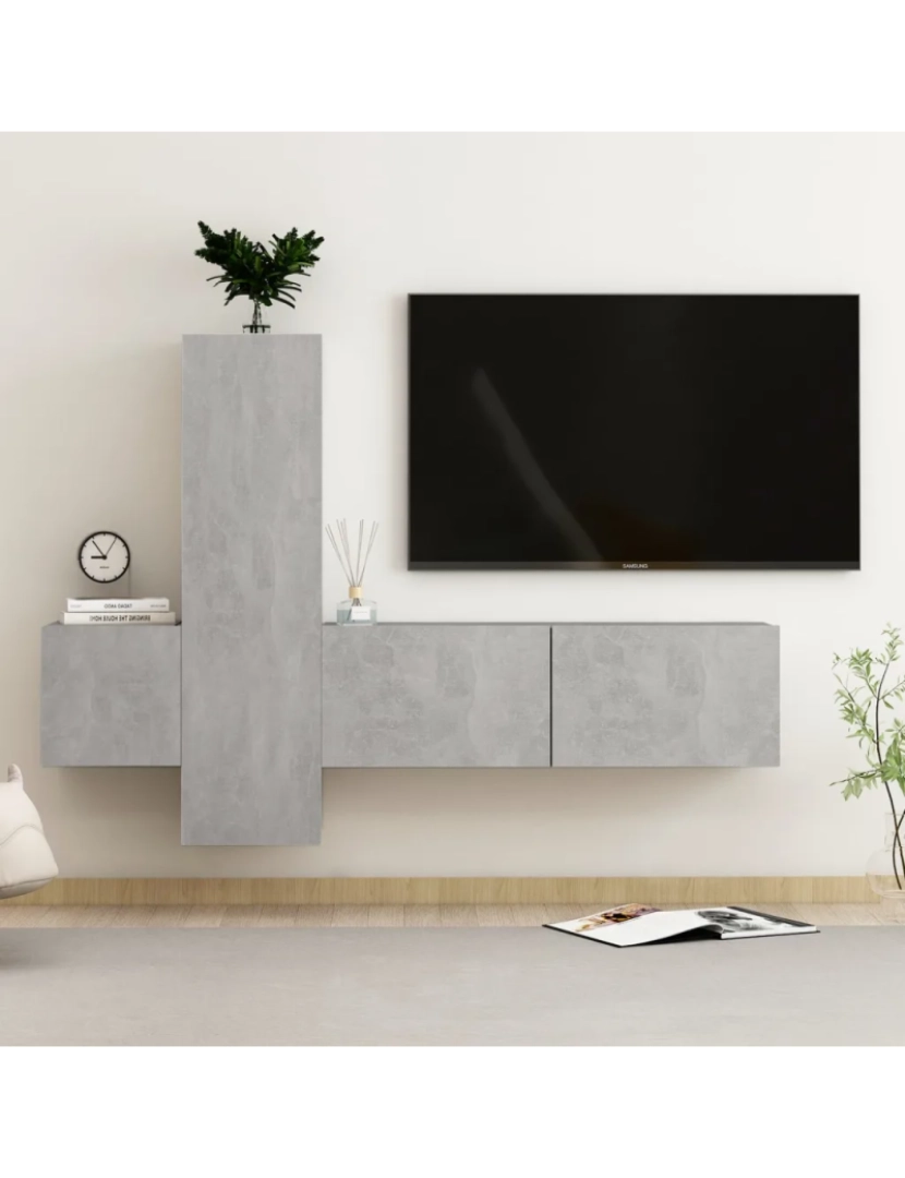 Vidaxl - 3 pcs conjunto de móveis de TV，Mobiliário TV de Salon，Combinação Móvel TV contraplacado cinzento cimento CFW257939