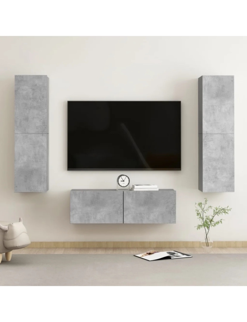 imagem de 3 pcs conjunto de móveis de TV，Mobiliário TV de Salon，Combinação Móvel TV contraplacado cinzento cimento CFW5521011