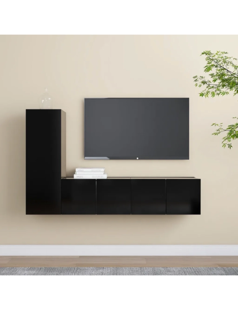 Vidaxl - 3 pcs conjunto de móveis de TV，Mobiliário TV de Salon，Combinação Móvel TV contraplacado preto CFW809047