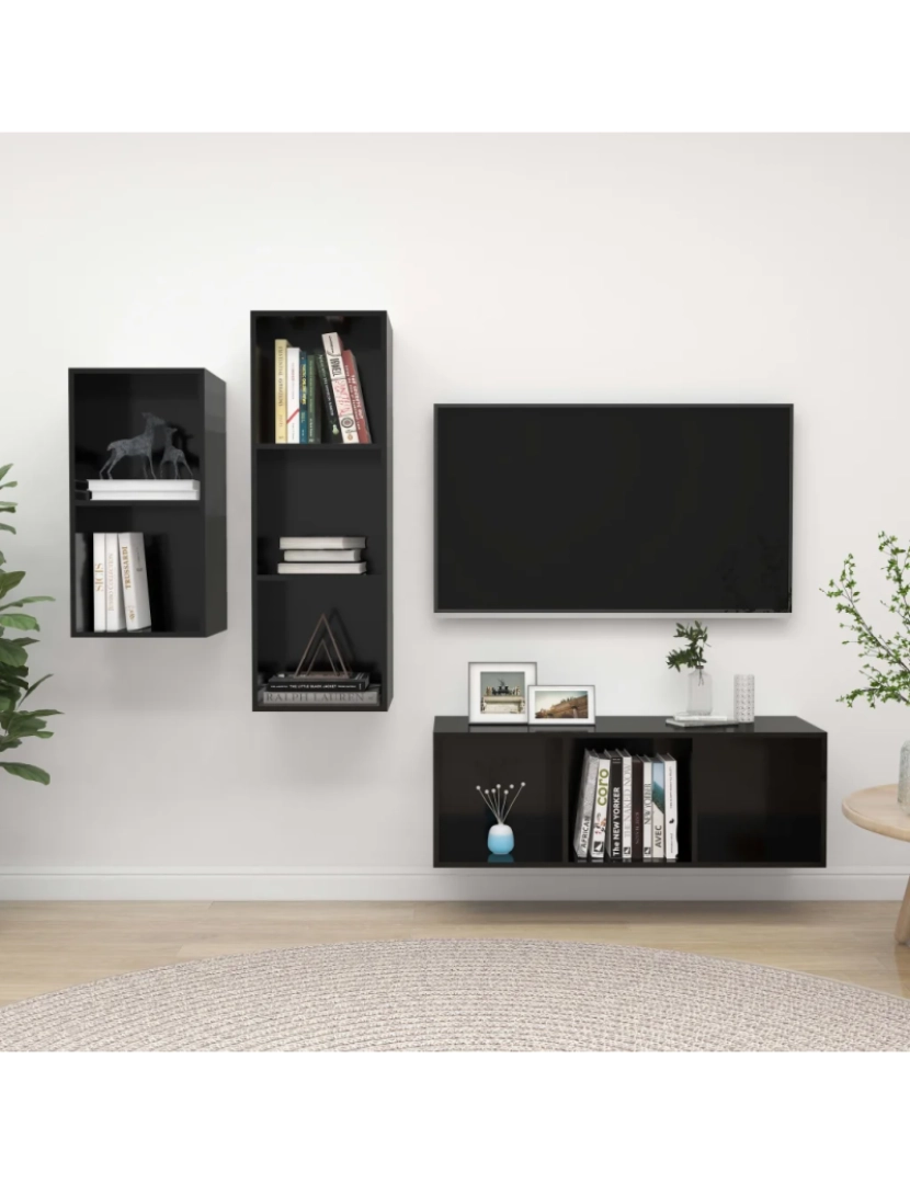 Vidaxl - 3 pcs conjunto de móveis de TV，Mobiliário TV de Salon，Combinação Móvel TV contraplacado preto brilhante CFW228396