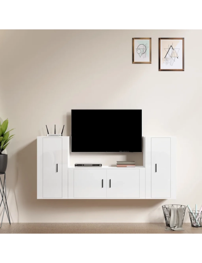Vidaxl - 3 pcs conjunto móveis de TV，Mobiliário TV de Salon，Combinação Móvel TV madeira processada branco brilhante CFW731603