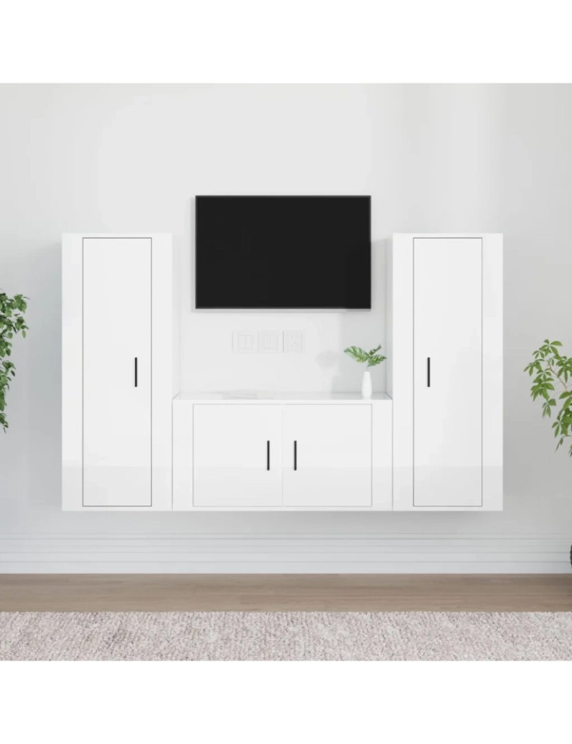 Vidaxl - 3 pcs conjunto móveis de TV，Mobiliário TV de Salon，Combinação Móvel TV madeira processada branco brilhante CFW676103