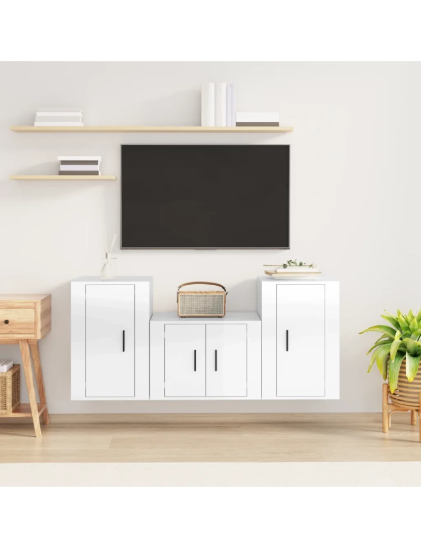 Vidaxl - 3 pcs conjunto móveis de TV，Mobiliário TV de Salon，Combinação Móvel TV madeira processada branco brilhante CFW902804