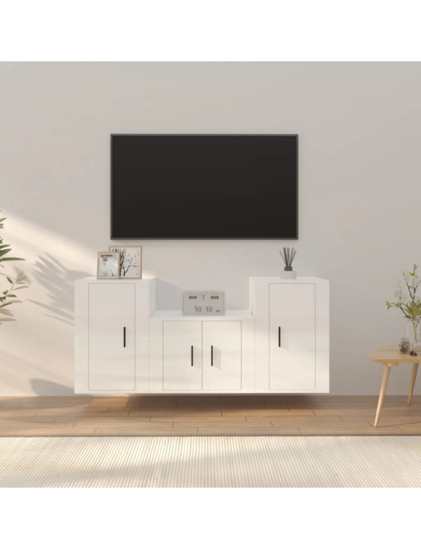 Vidaxl - 3 pcs conjunto móveis de TV，Mobiliário TV de Salon，Combinação Móvel TV madeira processada branco brilhante CFW595526