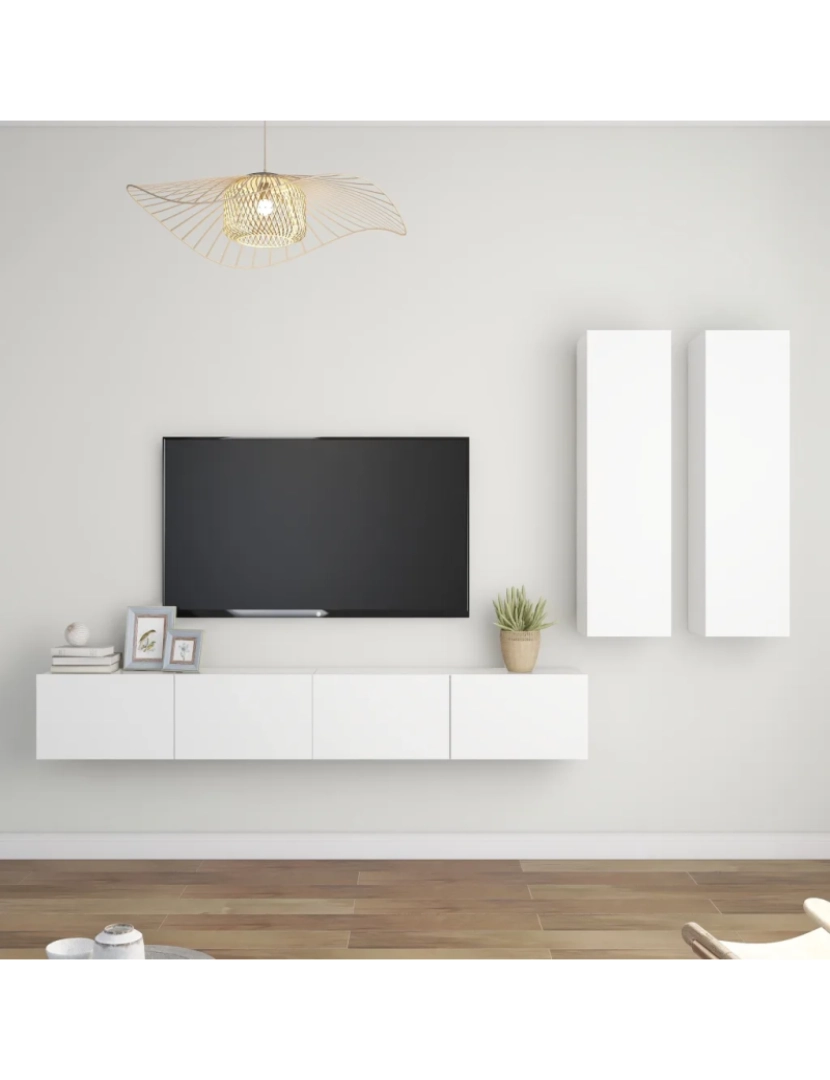 imagem de 4 pcs conjunto de móveis de TV，Mobiliário TV de Salon，Combinação Móvel TV contraplacado branco CFW3034771