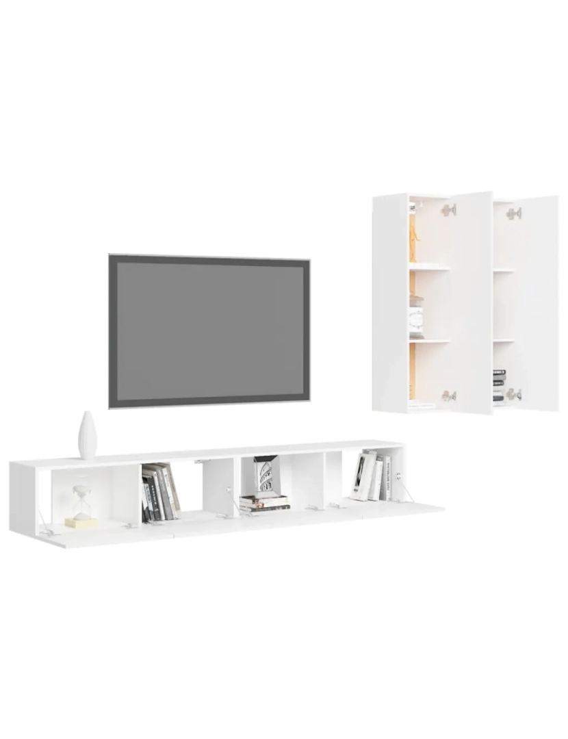 imagem de 4 pcs conjunto de móveis de TV，Mobiliário TV de Salon，Combinação Móvel TV contraplacado branco CFW3034773