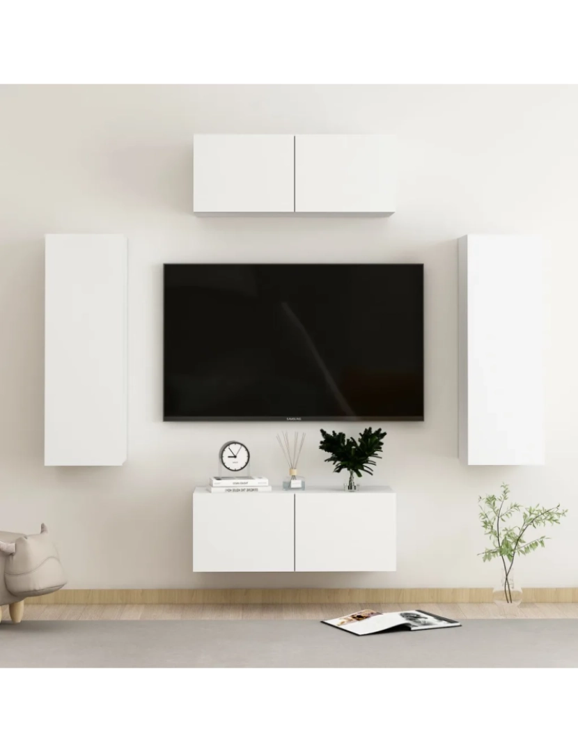 Vidaxl - 4 pcs conjunto de móveis de TV，Mobiliário TV de Salon，Combinação Móvel TV contraplacado branco CFW345922