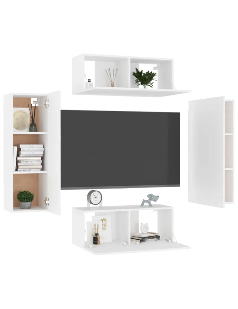 imagem de 4 pcs conjunto de móveis de TV，Mobiliário TV de Salon，Combinação Móvel TV contraplacado branco CFW3459223