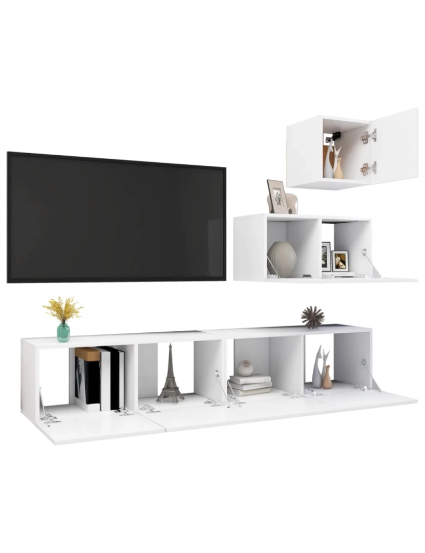 imagem de 4 pcs conjunto de móveis de TV，Mobiliário TV de Salon，Combinação Móvel TV contraplacado branco CFW3108073