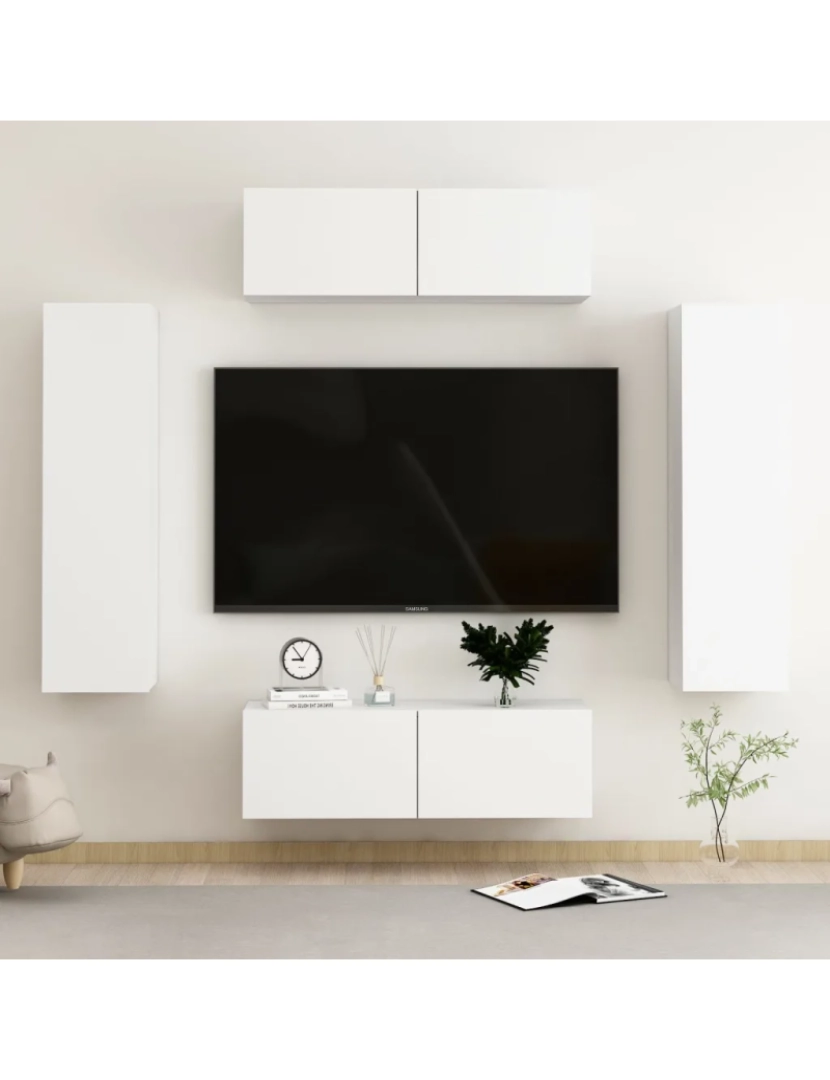 imagem de 4 pcs conjunto de móveis de TV，Mobiliário TV de Salon，Combinação Móvel TV contraplacado branco CFW6135291