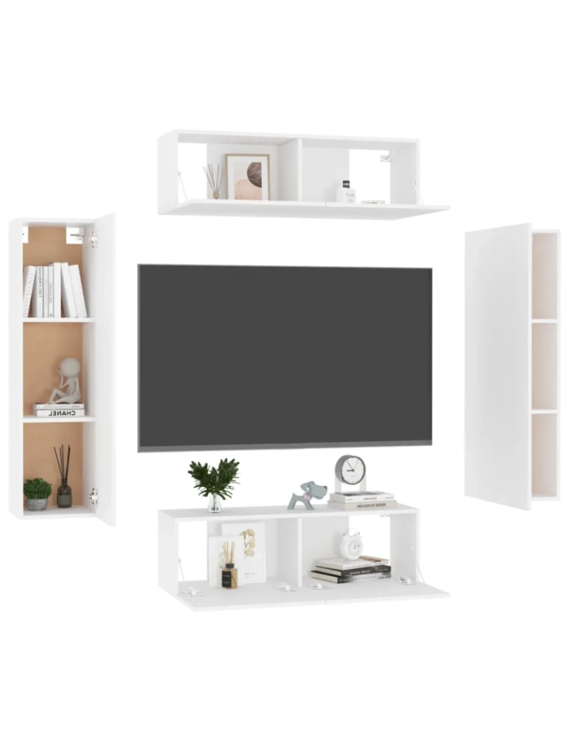 imagem de 4 pcs conjunto de móveis de TV，Mobiliário TV de Salon，Combinação Móvel TV contraplacado branco CFW6135293