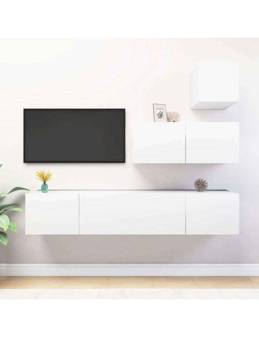 Vidaxl - 4 pcs conjunto de móveis de TV，Mobiliário TV de Salon，Combinação Móvel TV contraplacado branco CFW802946
