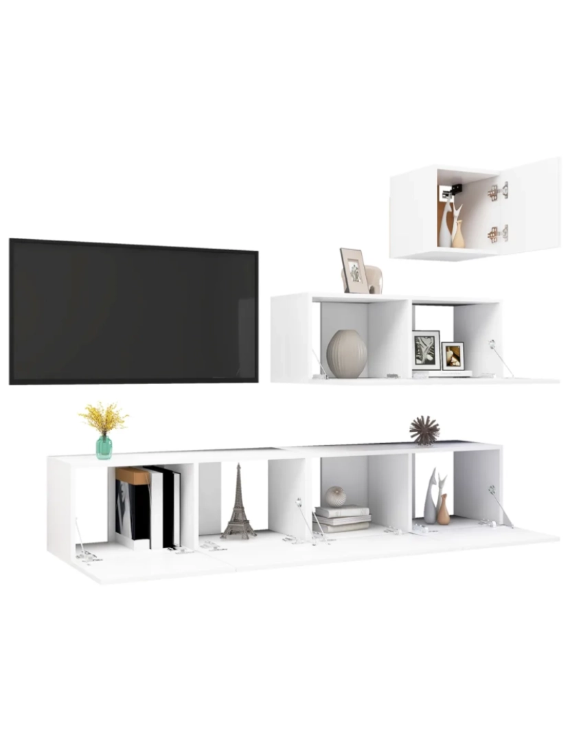imagem de 4 pcs conjunto de móveis de TV，Mobiliário TV de Salon，Combinação Móvel TV contraplacado branco CFW8029463