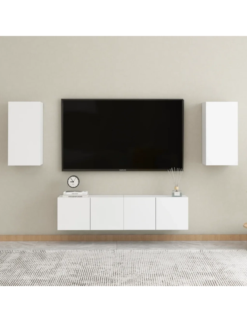 imagem de 4 pcs conjunto de móveis de TV，Mobiliário TV de Salon，Combinação Móvel TV contraplacado branco CFW7544181
