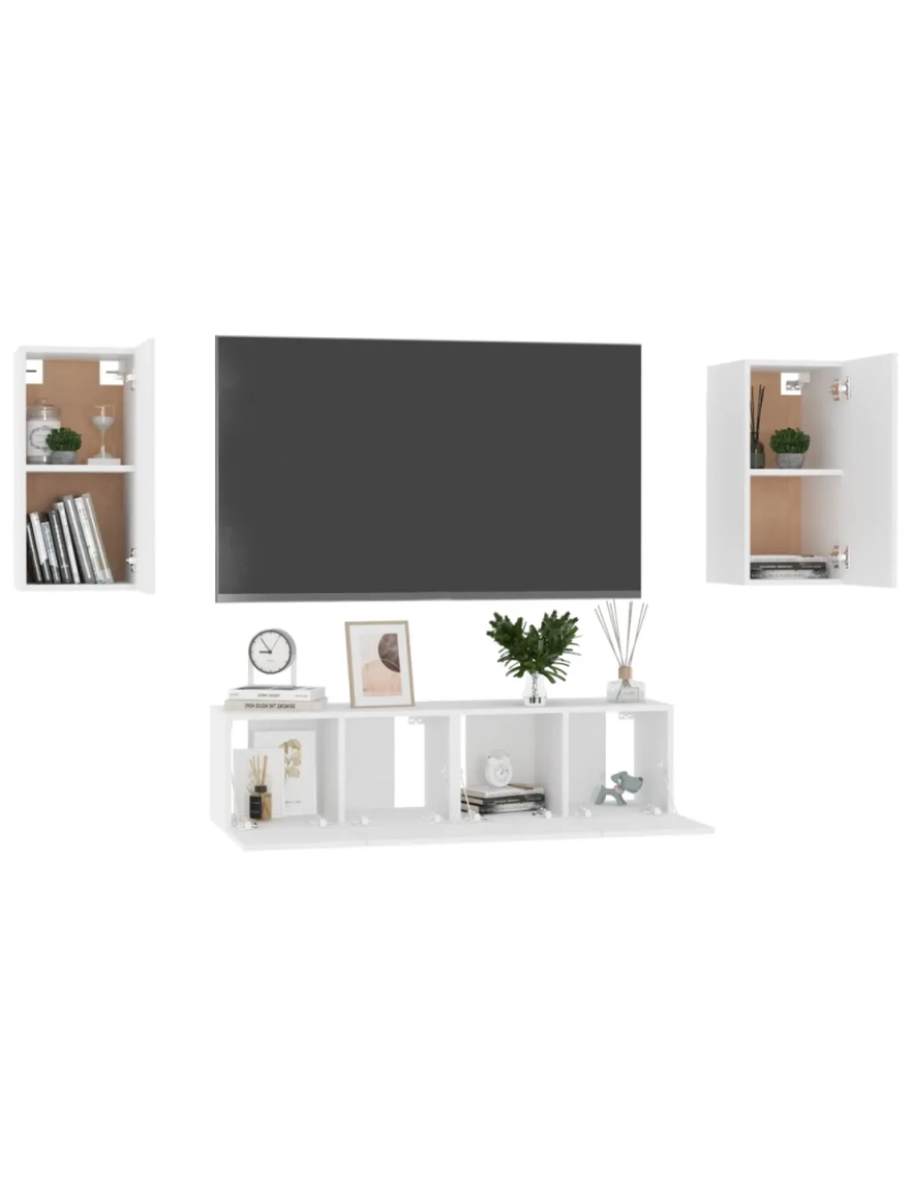 imagem de 4 pcs conjunto de móveis de TV，Mobiliário TV de Salon，Combinação Móvel TV contraplacado branco CFW7544183