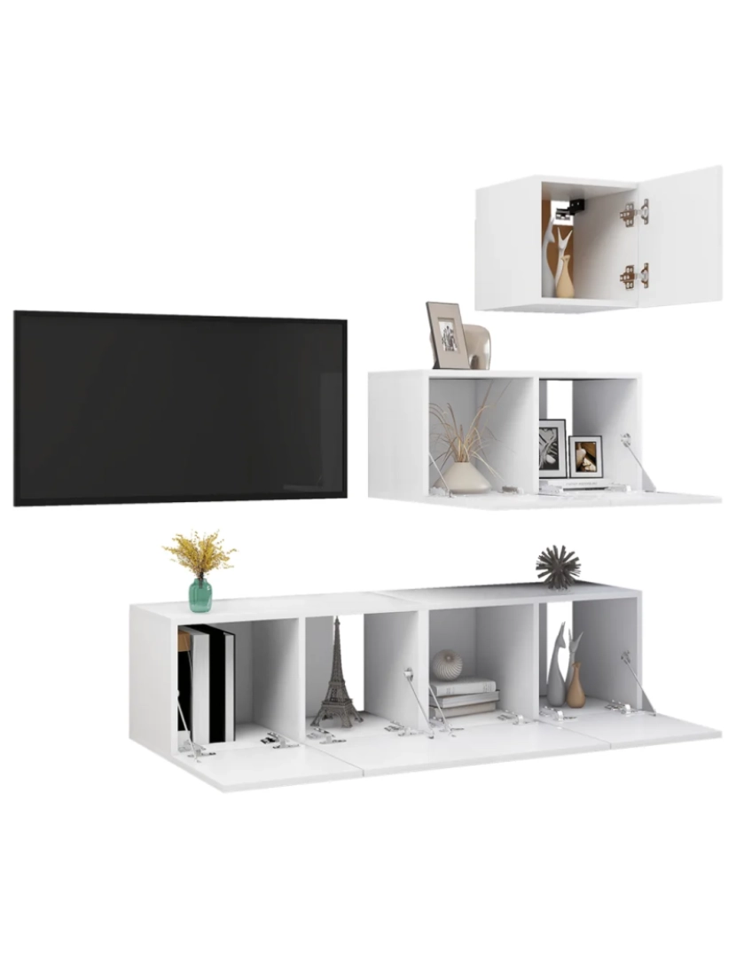 imagem de 4 pcs conjunto de móveis de TV，Mobiliário TV de Salon，Combinação Móvel TV contraplacado branco CFW3579593