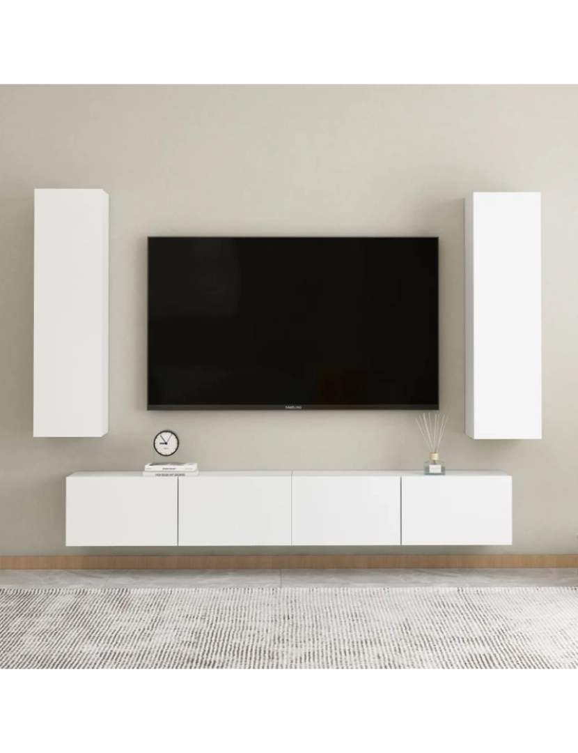 imagem de 4 pcs conjunto de móveis de TV，Mobiliário TV de Salon，Combinação Móvel TV contraplacado branco CFW6571331