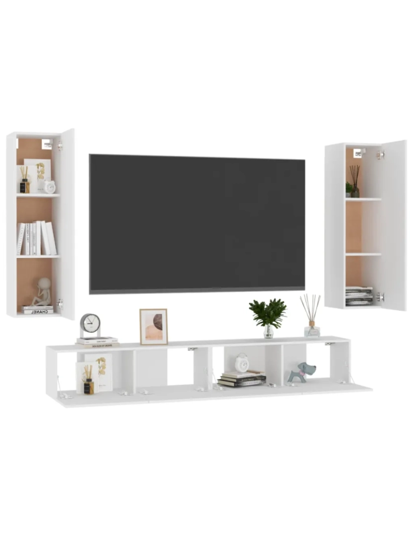 imagem de 4 pcs conjunto de móveis de TV，Mobiliário TV de Salon，Combinação Móvel TV contraplacado branco CFW6571333