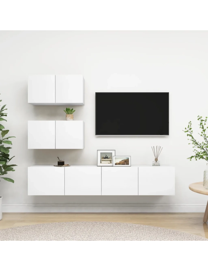 imagem de 4 pcs conjunto de móveis de TV，Mobiliário TV de Salon，Combinação Móvel TV contraplacado branco CFW4354611